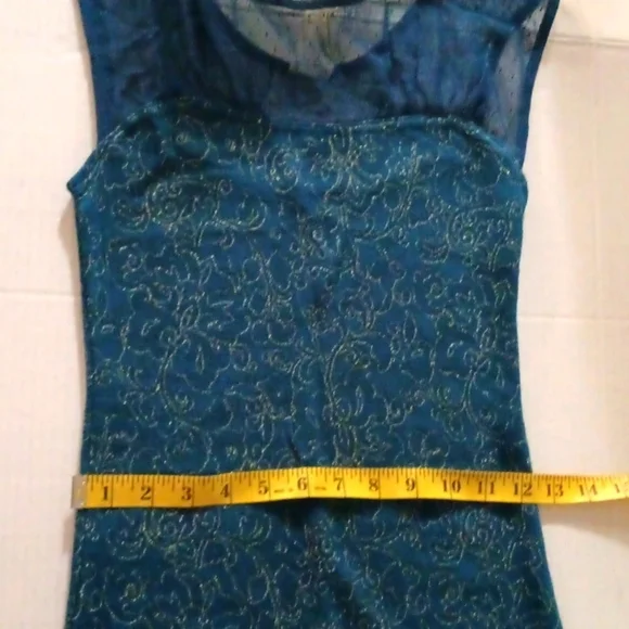 Free People Starlight Bodycon Mesh Mini Teal Gold Dress Size XS - Picture 9 of 10